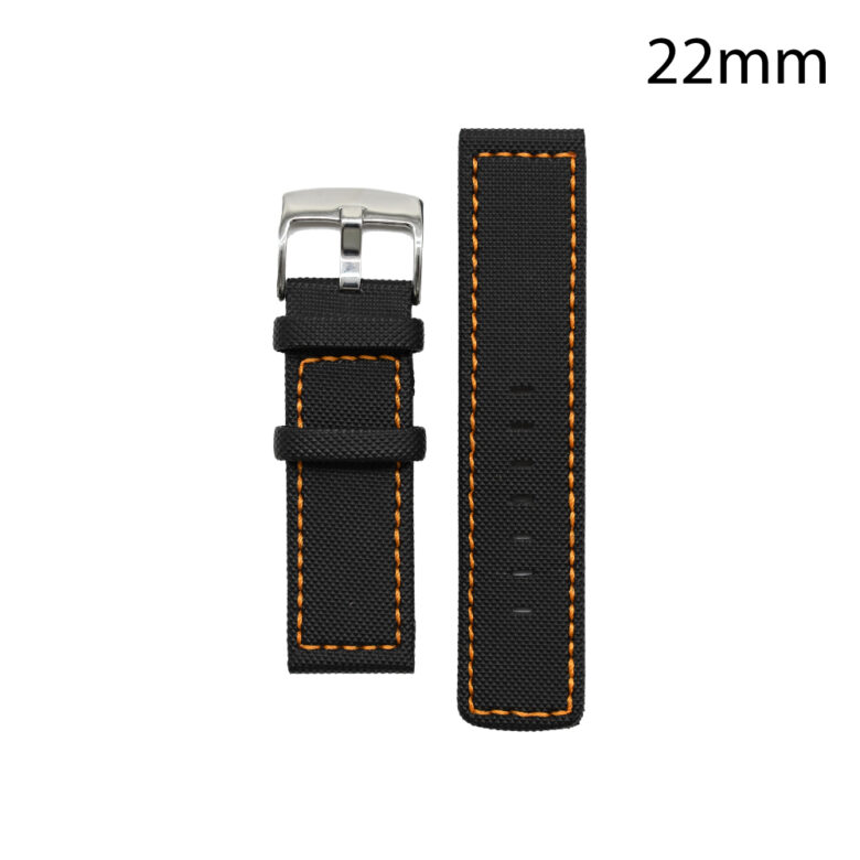 RJ70143_ CORREA NEOPRENO NEGRA COST.NARANJA VALENCIA 22 MM