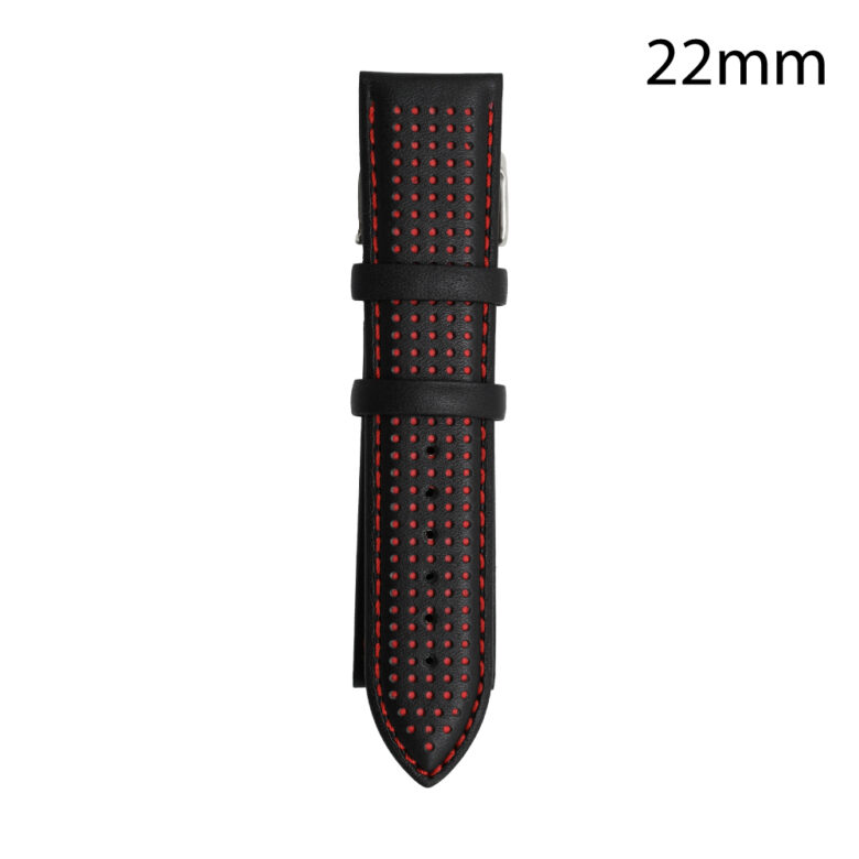 RJ70188 CORREA PIEL NEGRA COST.ROJA CADIZ 22 MM